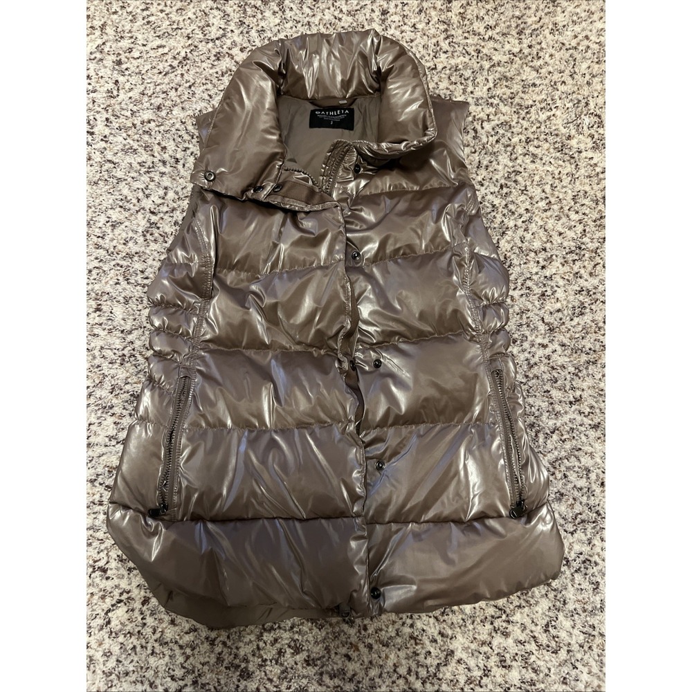 Athleta Downtown Gilet Metallic Pyrite Shine Down Puffer Vest Women's SP Outdoor